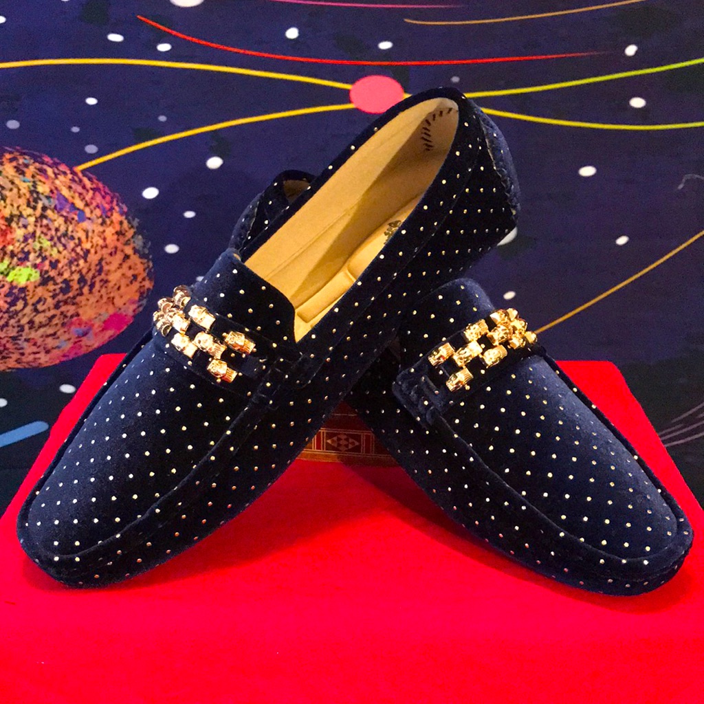 NIB Royal Shoes size 11 velvet studded loafers Royal Blue Velvet Loafers with Gold Spikes – Luxury Prom  main image 4